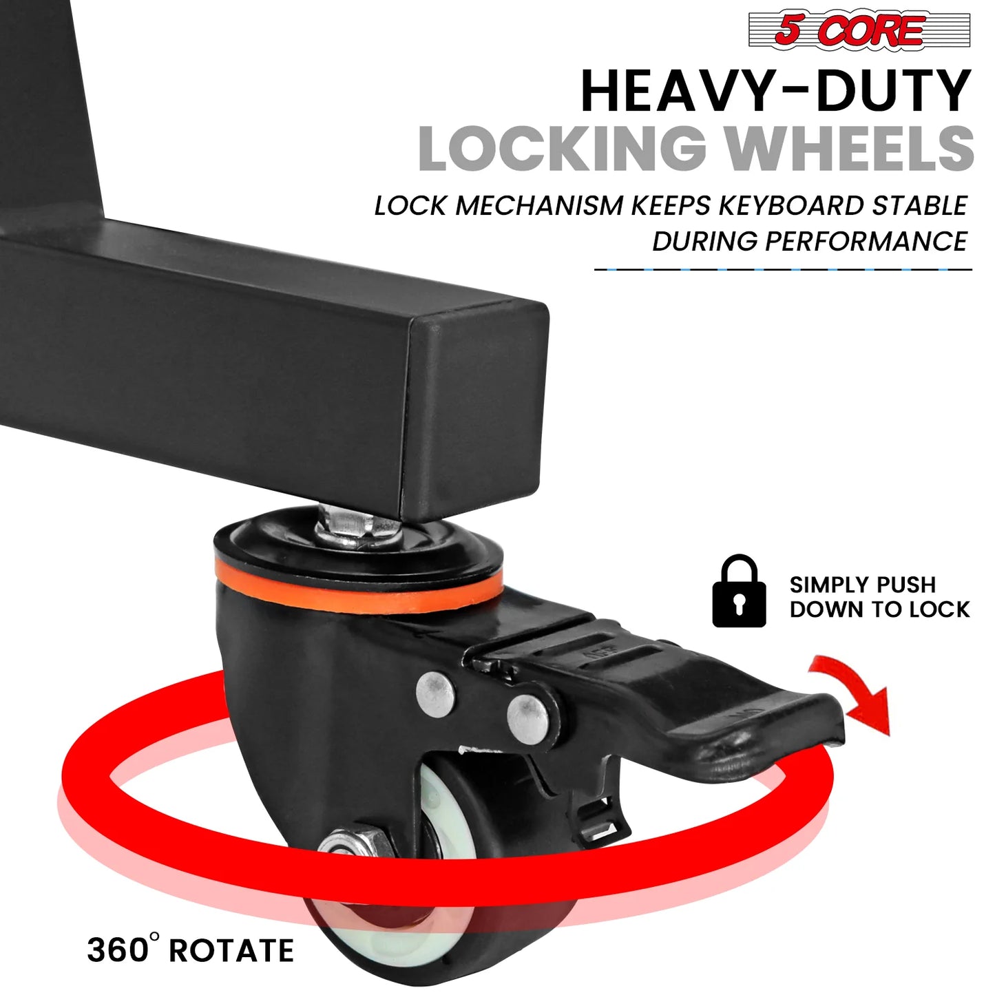 5Core 2 Tier Keyboard Stand Z Style Adjustable Electric Piano Riser Holder with Wheels