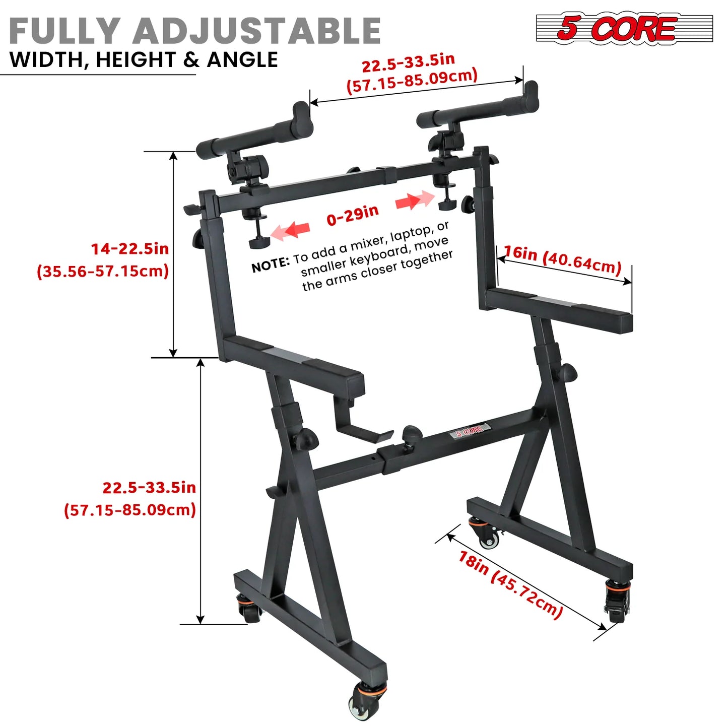 5Core 2 Tier Keyboard Stand Z Style Adjustable Electric Piano Riser Holder with Wheels