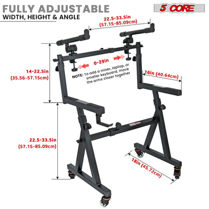 5Core 2 Tier Keyboard Stand Z Style Adjustable Electric Piano Riser Holder with Wheels